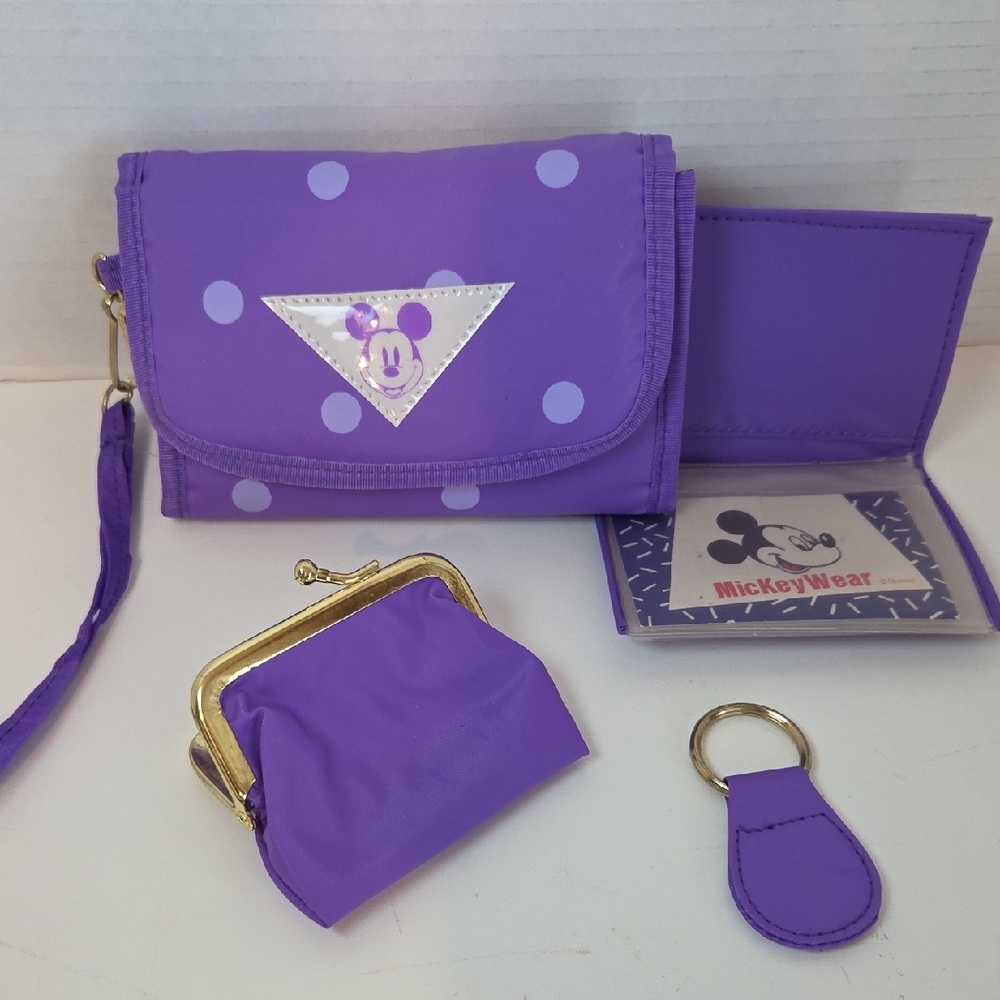 Vintage Rare Disney Purple Polka Dot Wallet Set Mickey NWOT 90's